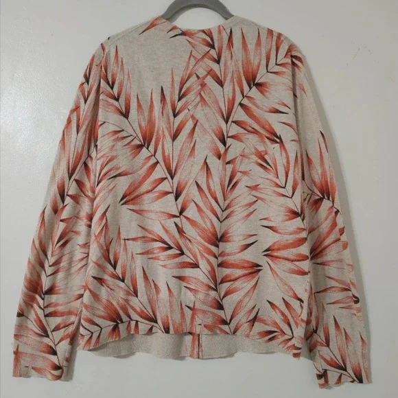 ANN TAYLOR Factory Leaf Print Button Front Cardigan, 100 Cotton, XL - Picture 5 of 11